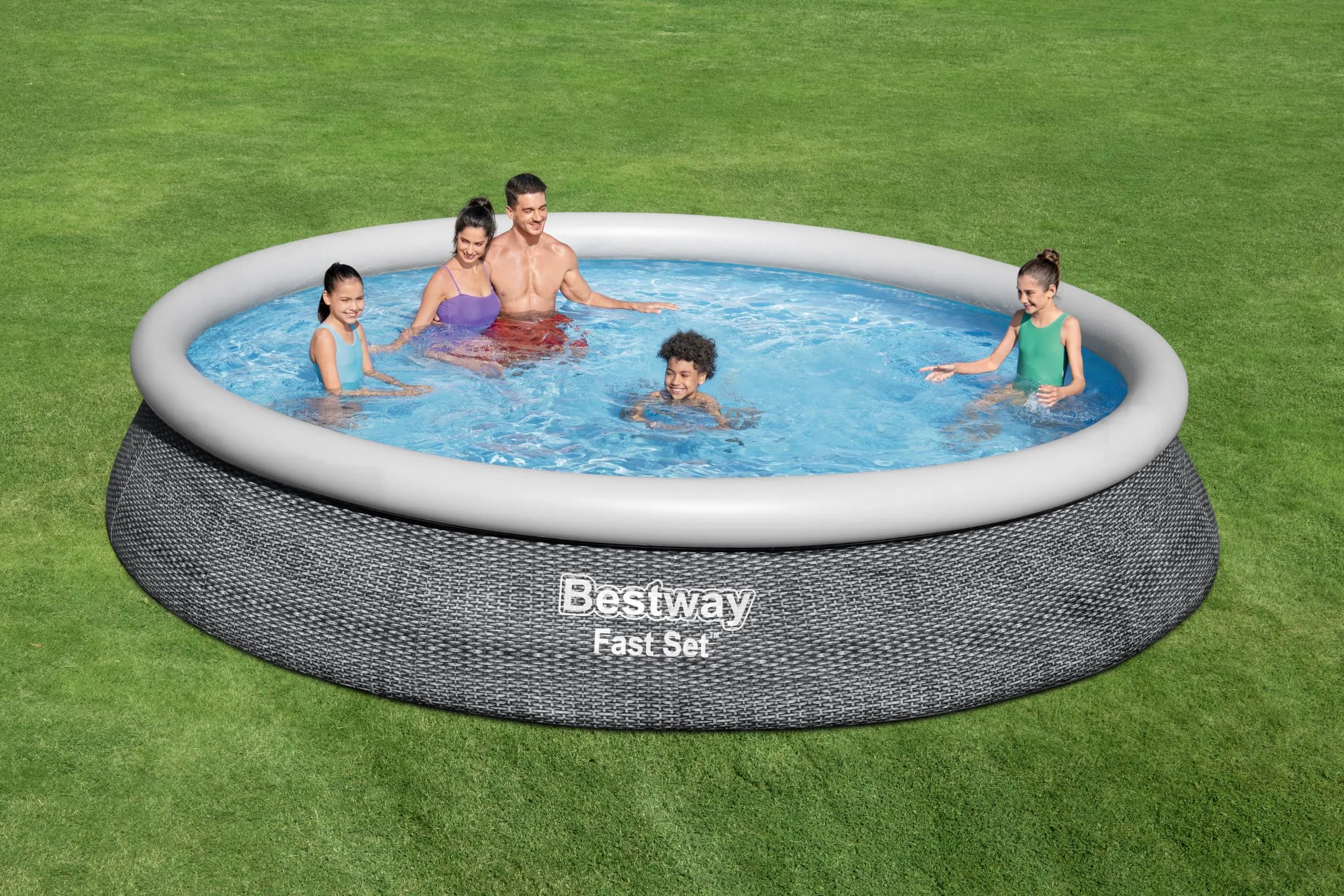 Fast Set™ Aufstellpool-Set mit Filterpumpe Ø 457 x 84 cm, Rattan-Optik (Schiefergrau), rund 57313_22 Fast Set™ Aufstellpool-Set mit Filterpumpe Ø 457 x 84 cm, Rattan-Optik (Schiefergrau), rund 57313_22