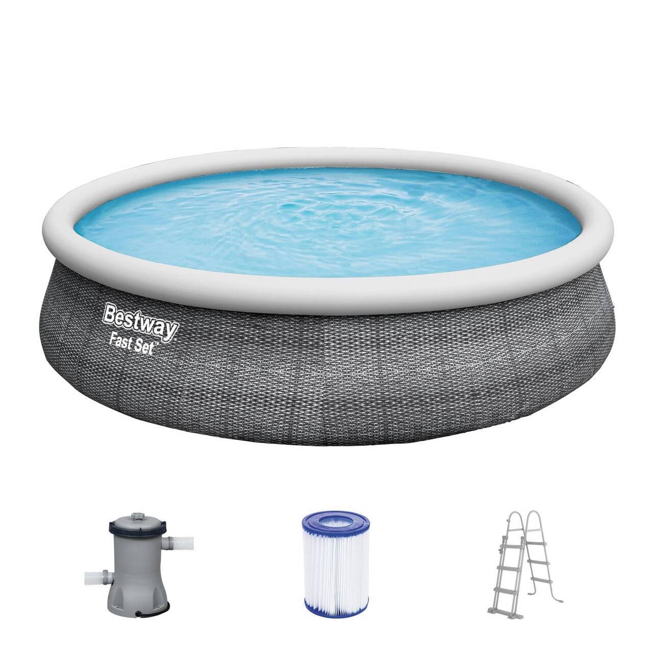 Fast Set™ Aufstellpool-Set mit Filterpumpe Ø 457 x 107 cm, Rattan-Optik (Schiefergrau), rund 57372_22
