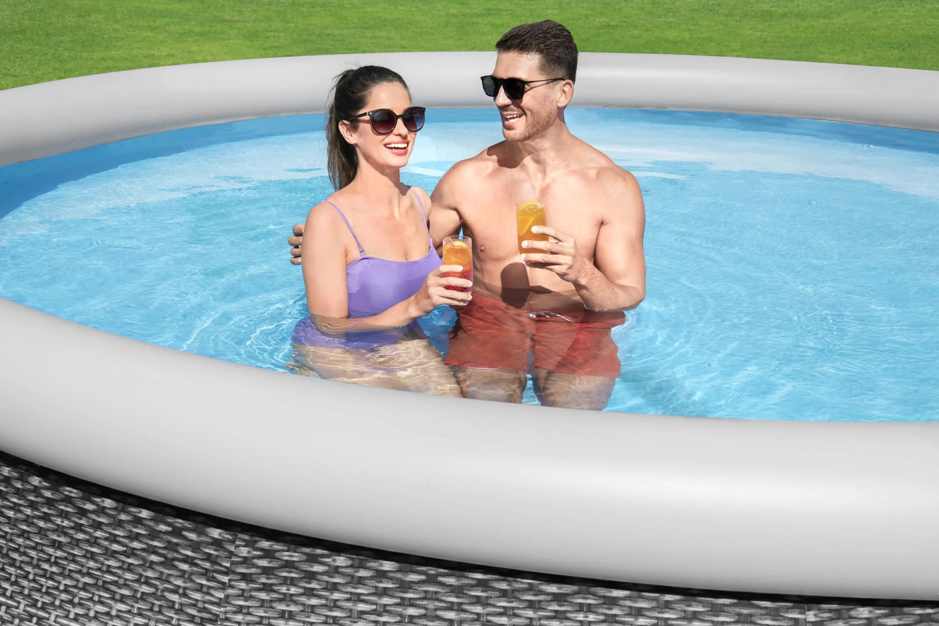 Fast Set™ Aufstellpool-Set mit Filterpumpe Ø 457 x 84 cm, Rattan-Optik (Schiefergrau), rund 57313_22 Fast Set™ Aufstellpool-Set mit Filterpumpe Ø 457 x 84 cm, Rattan-Optik (Schiefergrau), rund 57313_22
