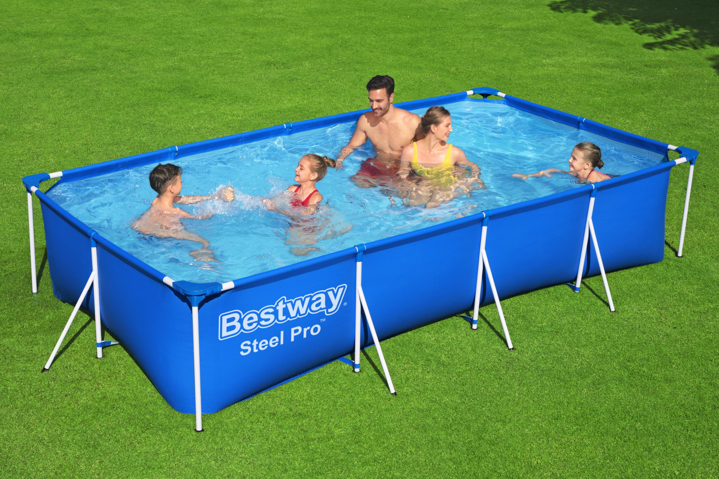 Steel Pro Bestway Frame Pool Set mit Poolpumpe 400 x 211 x 81 cm , dunkelblau, eckig 56424_22 Steel Pro Bestway Frame Pool Set mit Poolpumpe 400 x 211 x 81 cm , dunkelblau, eckig 56424_22
