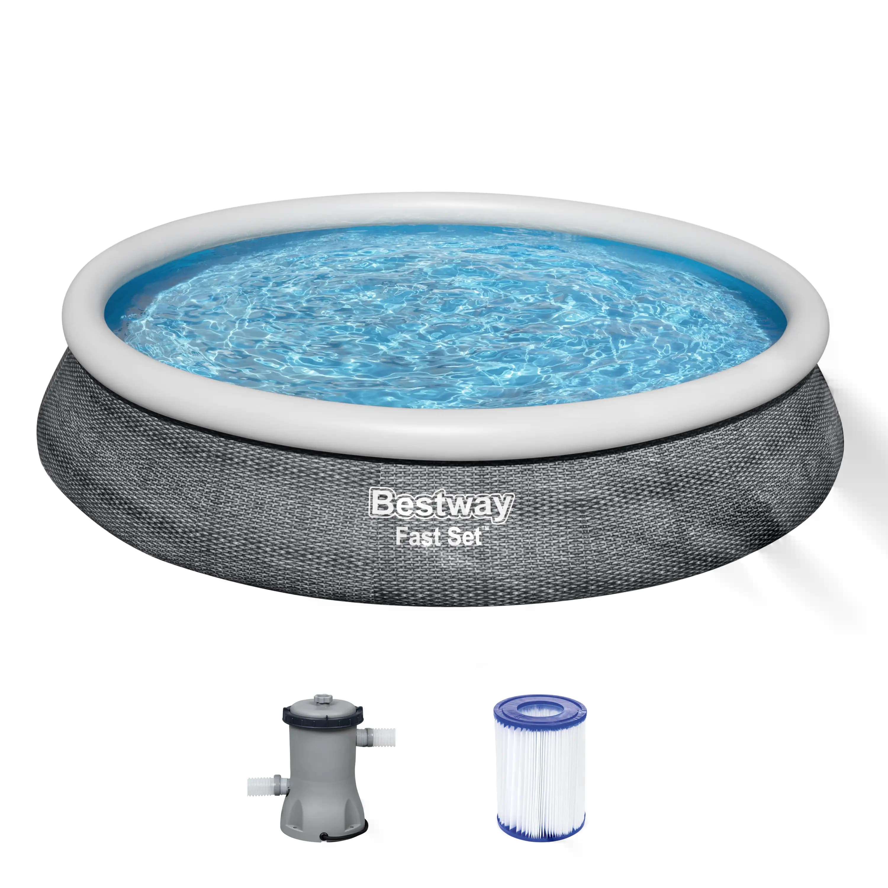 Fast Set™ Aufstellpool-Set mit Filterpumpe Ø 457 x 84 cm, Rattan-Optik (Schiefergrau), rund 57313_22